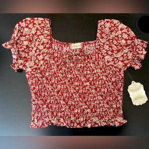 NWT Altar’d State Red Floral Smocked Square Neck Top